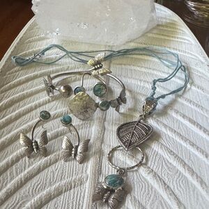 Handcrafted Silver Butterfly and Chinese Turquoise Necklace & Bracelet Set